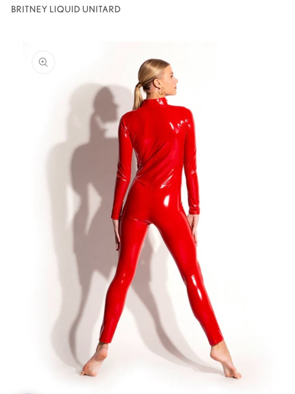 Britney Red Liquid Zip-Front Unitard Jumpsuit Dance Costume. Dirty Diana! - Picture 4 of 4